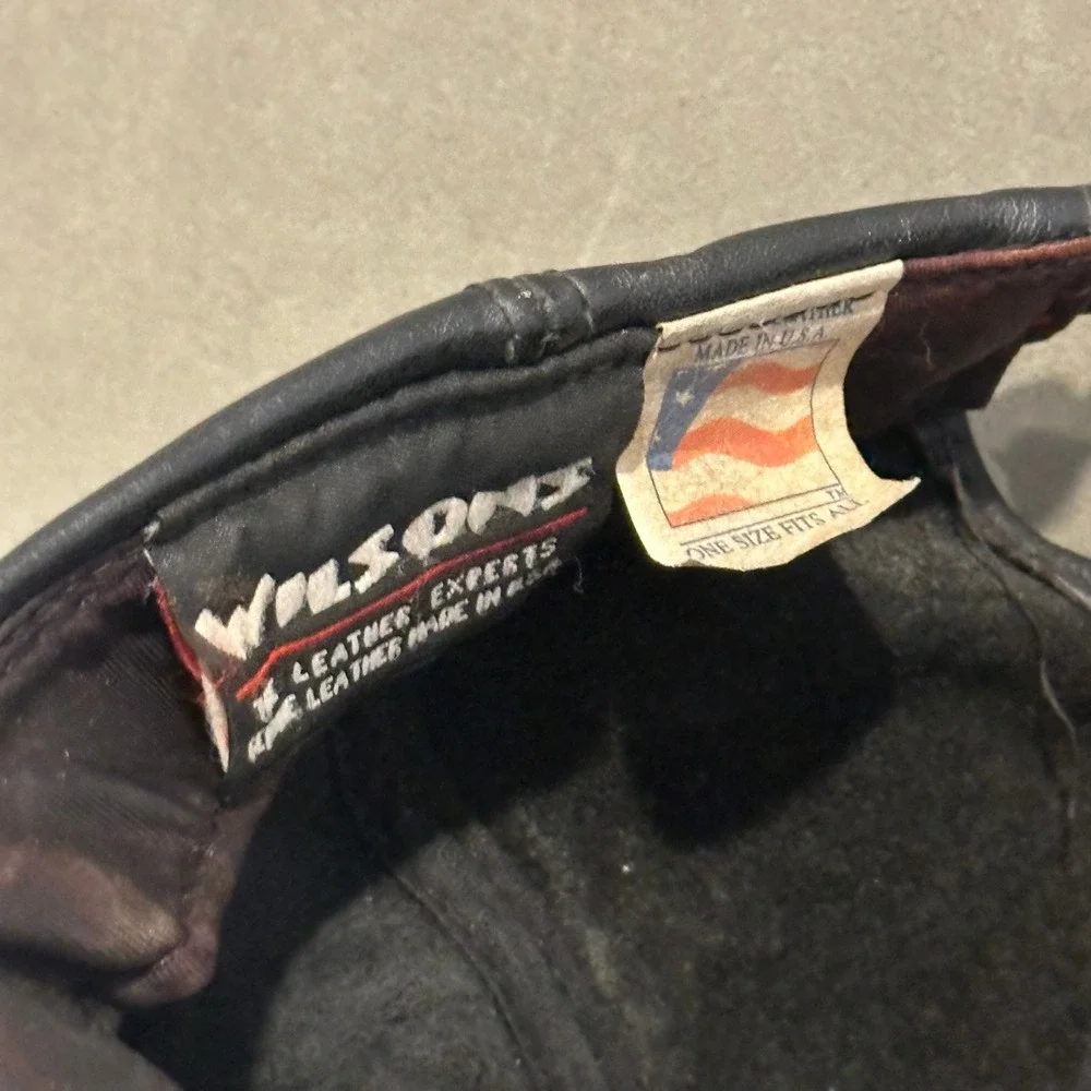 Wilsons Leather Experts Black Leather Baseball Cap Hat Made in USA Vintage
